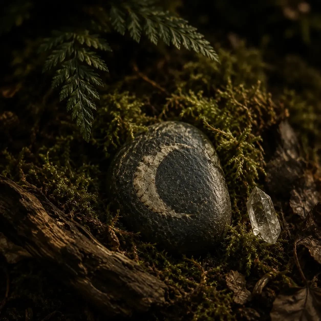 Dettaglio di mani che assemblano un talismano con materiali naturali